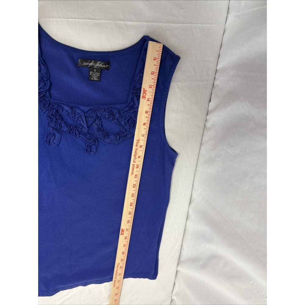 Designers Originals Tank Top Women’s Size Small Blue 3-D Ruffle Front Neckline - Picture 11 of 12